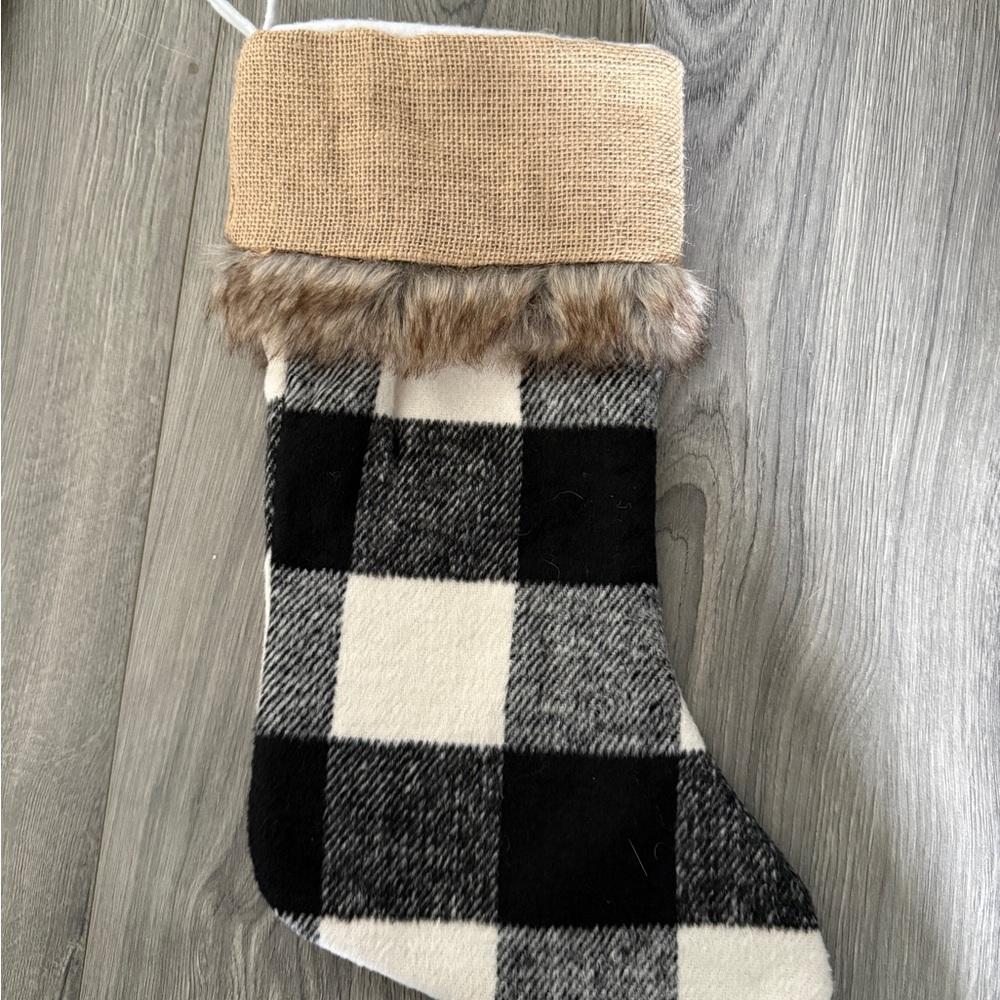 Plaid Christmas Stocking with Faux Fur Trim